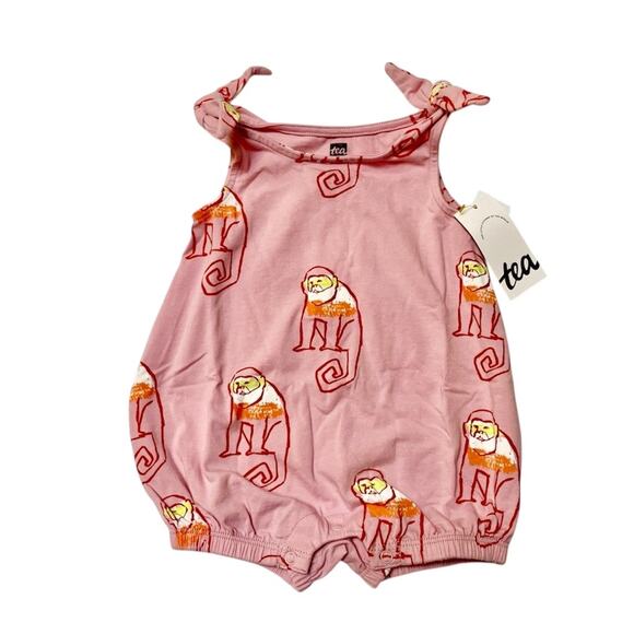 NWT Tea Collection Tie Shoulder Baby Romper 3-6m - Picture 1 of 4